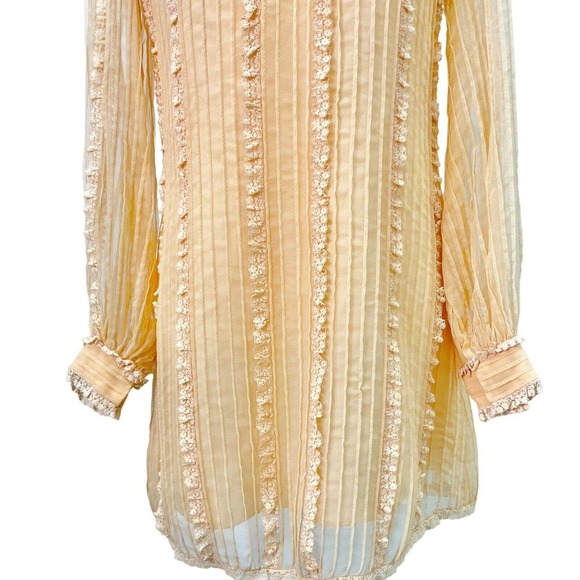 Vintage I. Magnin Anthony Muto Orange Cream Ruffled Lace Long Sleeve Dress Women - Picture 3 of 10